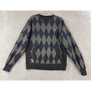 10.Deep Sweater‎ Mens Large Black Argyle Long Sleeve Pullover Crew Neck Cotton
